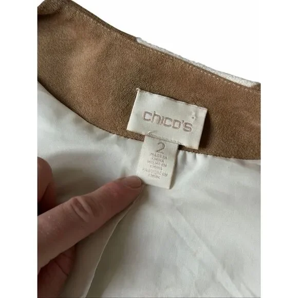 Chico’s Vest Ivory Wool Faux Suede Zip Pockets Cream Tan 2 US Large - Picture 4 of 13